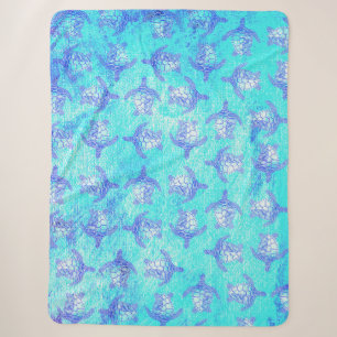 Blue Sea Turtle Print Sherpadecke