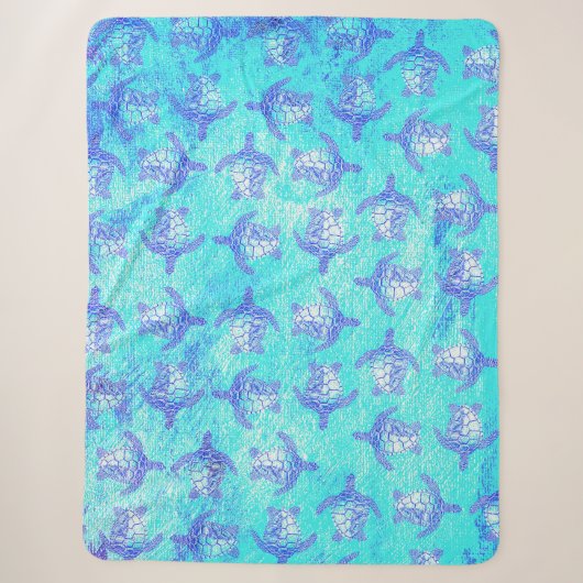 Blue Sea Turtle Print Sherpadecke (Vorderseite)