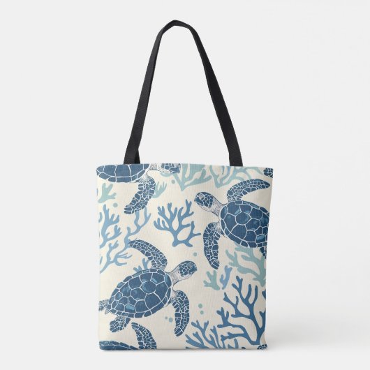 Blue Sea Turtle Reef Art Tasche (Rückseite)