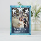 Blue Sea Watercolor Wedding Danke Card (Stehend Vorderseite)
