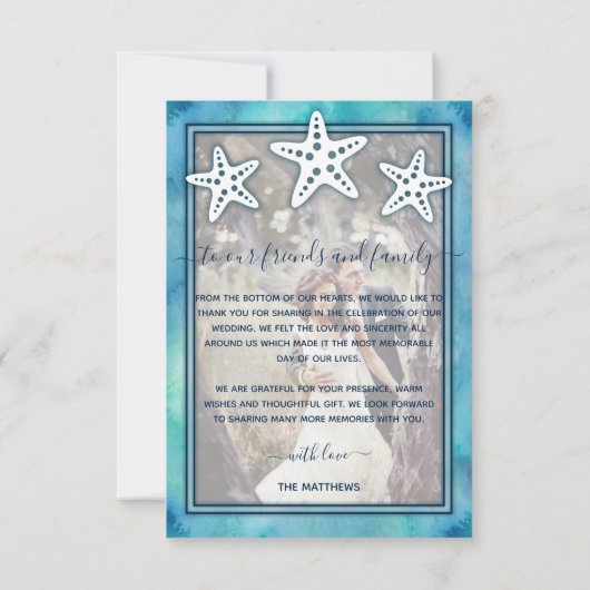 Blue Sea Watercolor Wedding Danke Card (Rückseite)