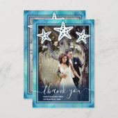 Blue Sea Watercolor Wedding Danke Card (Vorne/Hinten)