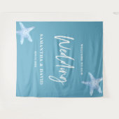 Blue Sea Wedding Welcome Sign Backdrop Wandteppich (Vorderseite (Horizontal))