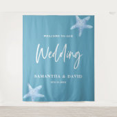 Blue Sea Wedding Welcome Sign Backdrop Wandteppich (Vorderseite)