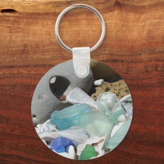 Blue Seaglass Schlüsselanhänger Custom Beach Coast (Vorderseite)