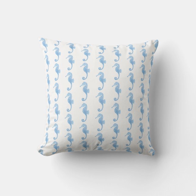 Blue Seahorse Coastal Pattern  Kissen (Vorderseite)