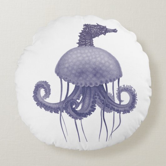 BLUE SEAHORSE JELLYFISH  RUNDES KISSEN (Vorderseite)