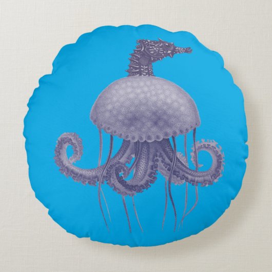 BLUE SEAHORSE JELLYFISH  RUNDES KISSEN (Vorderseite)
