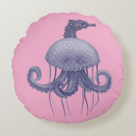 BLUE SEAHORSE JELLYFISH  RUNDES KISSEN