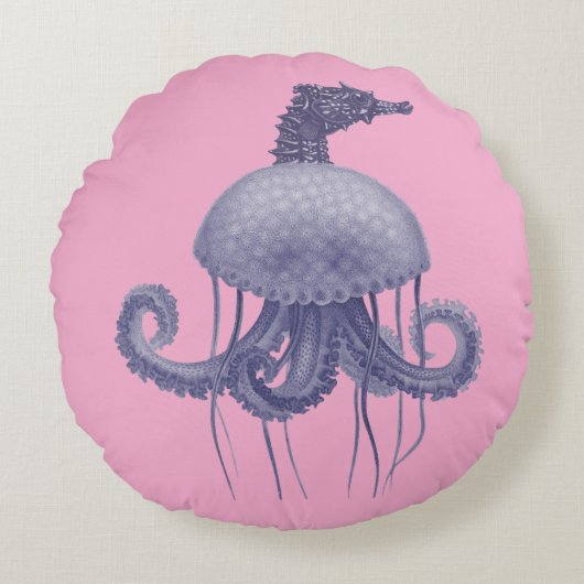 BLUE SEAHORSE JELLYFISH  RUNDES KISSEN (Vorderseite)