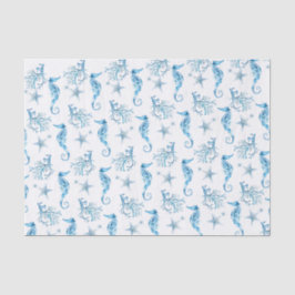 Blue Seahorse Starfish and Coral Coastal Theme Seidenpapier