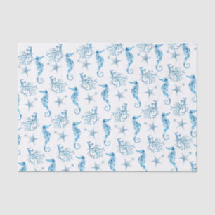 Blue Seahorse Starfish and Coral Coastal Theme Seidenpapier