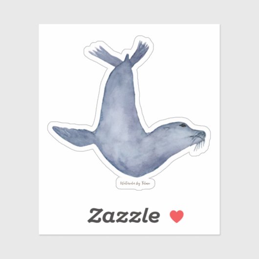 Blue seal watercolor illustration aufkleber (Blatt)