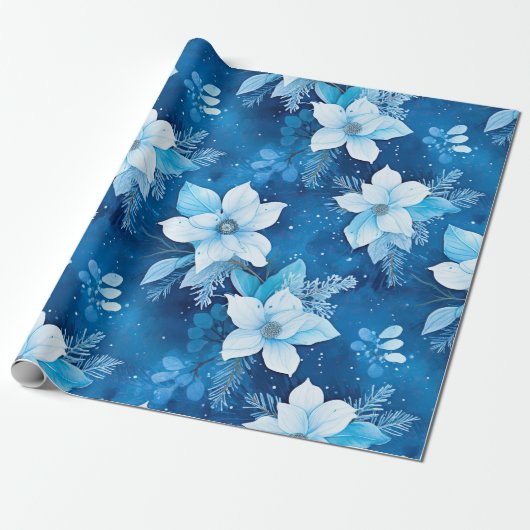 Blue Seamless Paper Christmas Blumenmuster Geschenkpapier (Ungerollt)