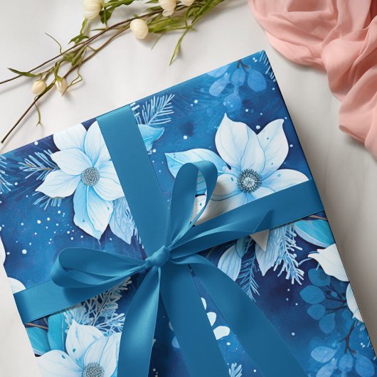 Blue Seamless Paper Christmas Blumenmuster Geschenkpapier