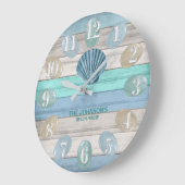 Blue Seashell and Beach Wood Nautical - Blue Aquam Große Wanduhr (Winkel)