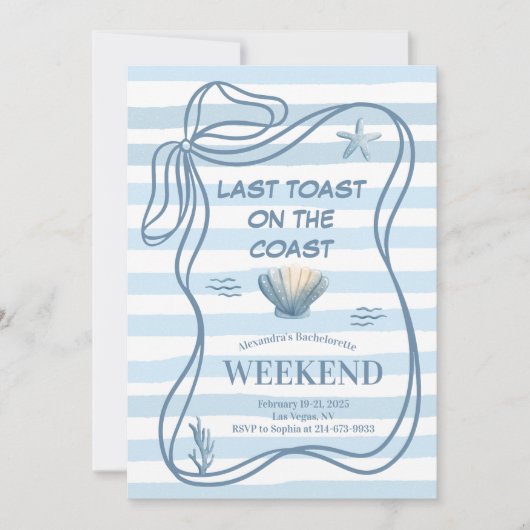 Blue Seashell Bachelorette Einladung (Vorderseite)