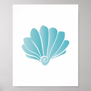 Blue Seashell Beach Art Print Poster
