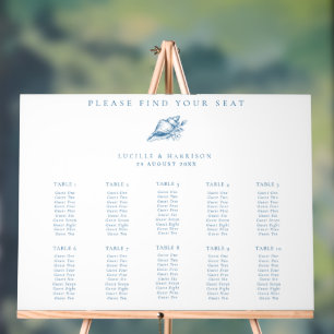 Blue Seashell Beach Wedding 10 Tables Sitzplan Acrylschild