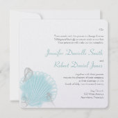 Blue Seashell Beach Wedding Einladung (Vorderseite)