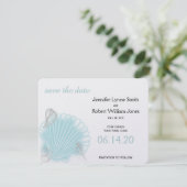 Blue Seashell Beach Wedding Save the Date (Stehend Vorderseite)