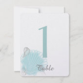 Blue Seashell Beach Wedding Tischnummer (Vorderseite)
