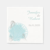 Blue Seashell Beach Wedkin Napkin Serviette (Vorderseite)