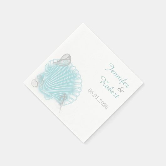 Blue Seashell Beach Wedkin Napkin Serviette (Ecke)