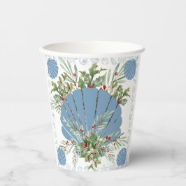 Blue Seashell Coastal Weihnachten Pappbecher