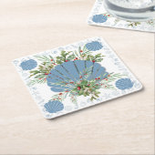 Blue Seashell Coastal Weihnachten Rechteckiger Pappuntersetzer (angewinkelt)