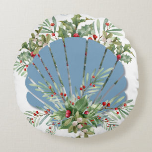 Blue Seashell Coastal Weihnachten Rundes Kissen
