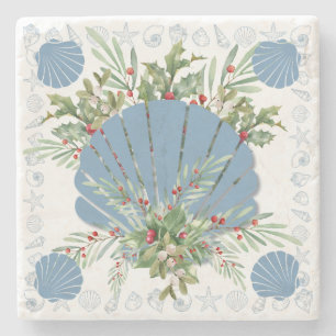 Blue Seashell Coastal Weihnachten Steinuntersetzer