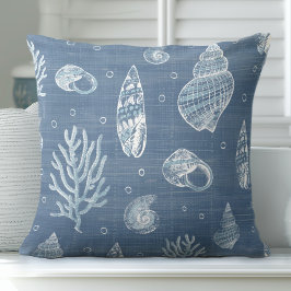 Blue Seashell & Coral Throw Kissen