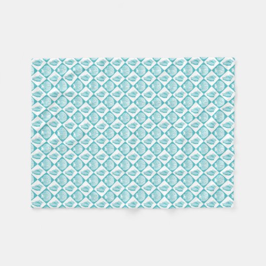 Blue Seashell Diamond Nautical Beach Fleecedecke (Vorderseite (Horizontal))