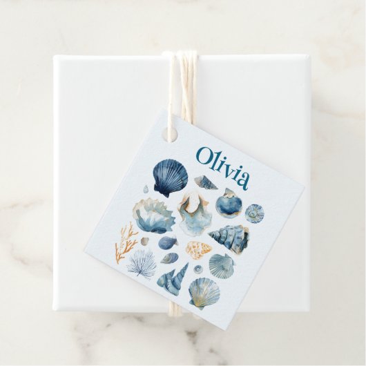 Blue Seashell Favor Tag | Individuelle Name Geschenkanhänger (Beispiel)