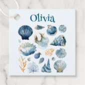 Blue Seashell Favor Tag | Individuelle Name Geschenkanhänger (Vorderseite)