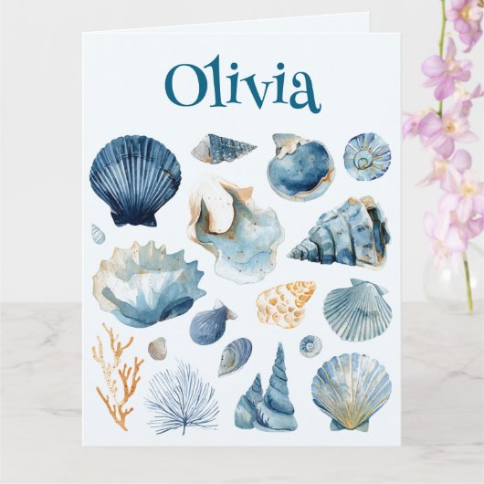 Blue Seashell Folgekarte | Individuelle Name Karte (Orchidee)