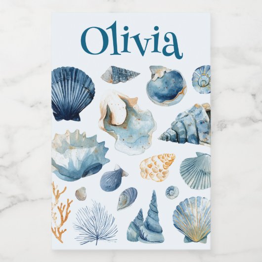 Blue Seashell Food Container Label | Custom Name Lebensmitteletikett (Einzelnes Label)