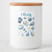 Blue Seashell Food Container Label | Custom Name Lebensmitteletikett (Vorderseite)