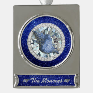 Blue Seashell Jewel Blue Imitats Glitzer Banner-Ornament Silber