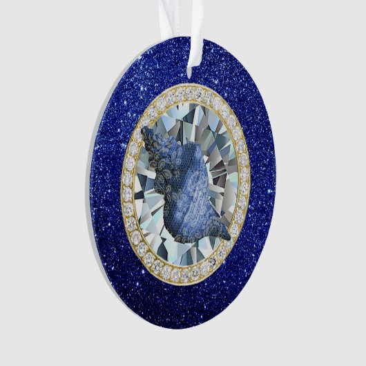 Blue Seashell Jewel Blue Imitats Glitzer Ornament (Vorderseite)