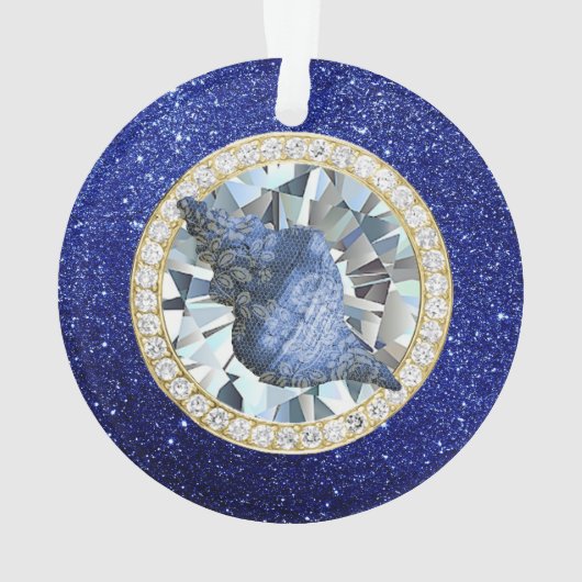 Blue Seashell Jewel Blue Imitats Glitzer Ornament (Rückseite)