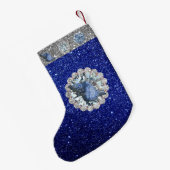 Blue Seashell Jewel Blue & Silver Imitats Glitzer Kleiner Weihnachtsstrumpf (Rückseite (Hängend))