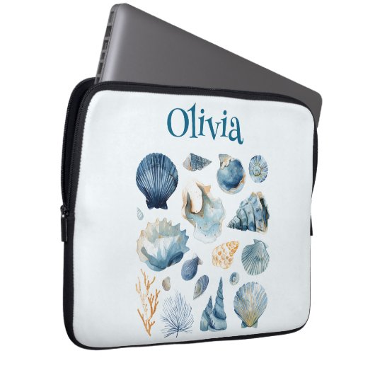Blue Seashell Laptop Sleeve | Custom Name (Vorne Rechts)
