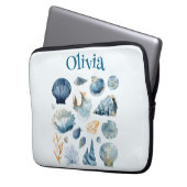 Blue Seashell Laptop Sleeve | Custom Name (Vorderseite Links)