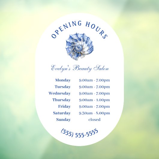 Blue Seashell Logo Opening Hours Window Cling Fensteraufkleber (Blatt 3)