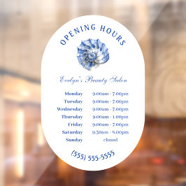 Blue Seashell Logo Opening Hours Window Cling Fensteraufkleber