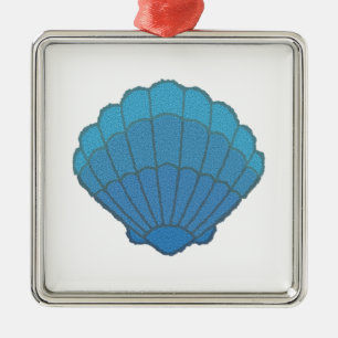 Blue Seashell Mosaic Silbernes Ornament