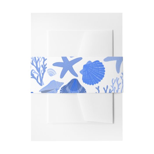 Blue Seashell Muster Hübsche Muscheln Beachy Custo Einladungsbanderole (Vorderseite Beispiel)
