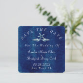 Blue Seashell Navy Blue Watercolor Wedding Save The Date (Stehend Vorderseite)